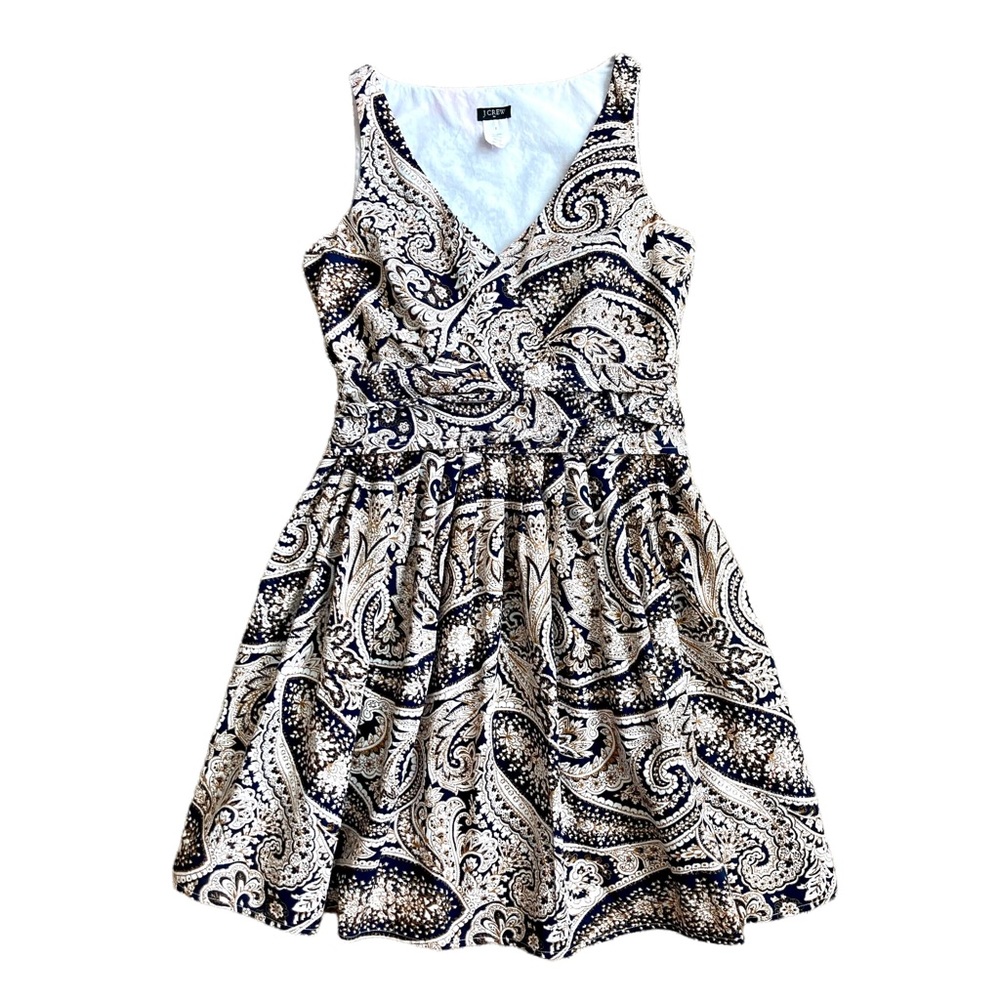 J Crew Women’s navy gold cream paisley print Cecelia dress - Sz 2 - Picture 1 of 11